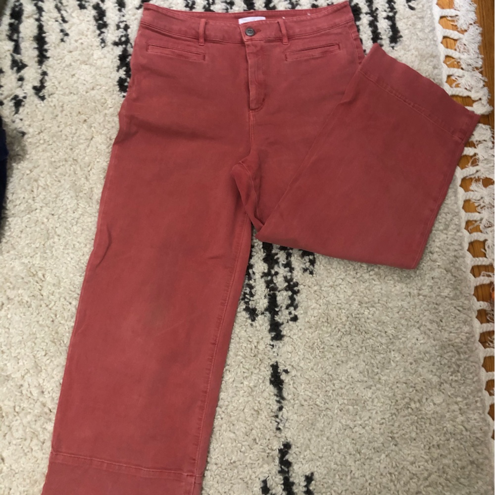 LOFT high waisted, wide leg, cropped trouser in ‘watermelon’
